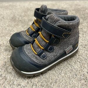 See Kai Run Gray and Black Kids Boots with Yellow Accents
